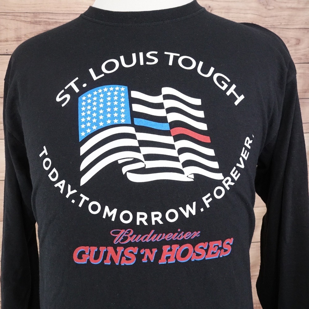 Budweiser Guns N Hoses Shirt BOXING Large St‎ Louis Long Sleeve Police Fire - G3